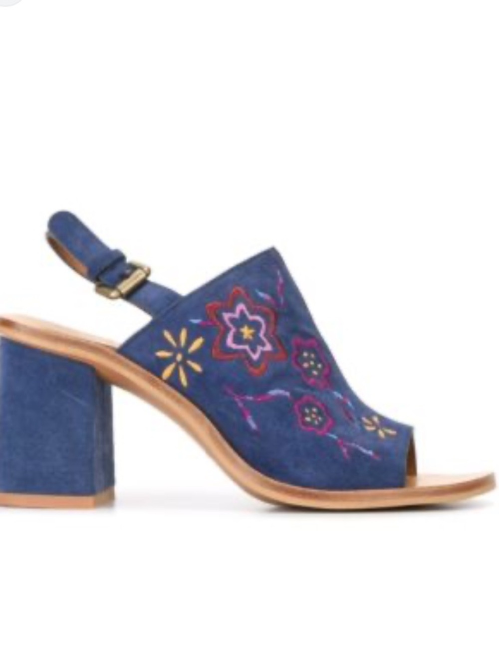 See By Chloe Blue Suede Embroidered Block Heel Sandals